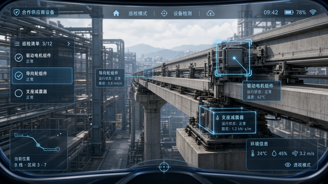 云轨列车维保系统 VR 眼镜检测场景示意